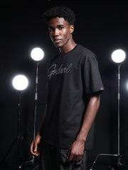 Go Devil Rhine Stone Printed Mens Black Oversized T-Shirt