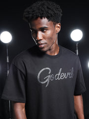 Go Devil Rhine Stone Printed Mens Black Oversized T-Shirt