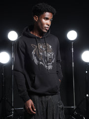 Go Devil Mens Black Rhine Stone Lion Graphic Hoodie