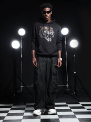 Go Devil Mens Black Rhine Stone Lion Graphic Hoodie