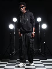 Go Devil Mens Black Rhine Stone Lion Graphic Hoodie