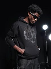 Go Devil Mens Black Rhine Stone Lion Graphic Hoodie