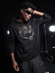 Go Devil Mens Black Rhine Stone Lion Graphic Hoodie