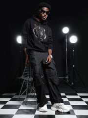 Go Devil Mens Black Rhine Stone Lion Graphic Hoodie