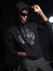 Go Devil Mens Black Rhine Stone Lion Graphic Hoodie