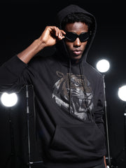 Go Devil Mens Black Rhine Stone Lion Graphic Hoodie