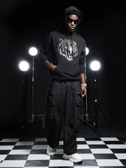 Go Devil Mens Black Rhine Stone Lion Graphic Hoodie