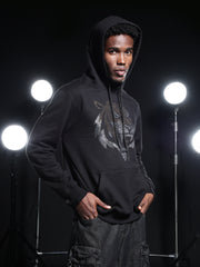 Go Devil Mens Black Rhine Stone Lion Graphic Hoodie