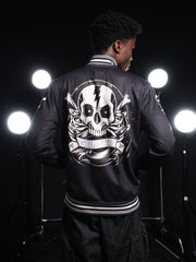 Go Devil Printed Black Varsity Jacket For Mens