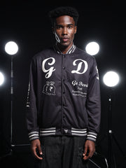 Go Devil Printed Black Varsity Jacket For Mens
