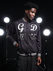 Go Devil Printed Black Varsity Jacket For Mens
