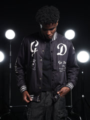 Go Devil Printed Black Varsity Jacket For Mens