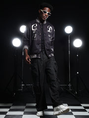 Go Devil Printed Black Varsity Jacket For Mens