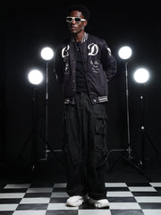 Go Devil Printed Black Varsity Jacket For Mens