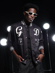 Go Devil Printed Black Varsity Jacket For Mens