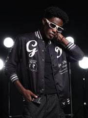 Go Devil Printed Black Varsity Jacket For Mens