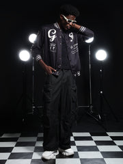 Go Devil Printed Black Varsity Jacket For Mens