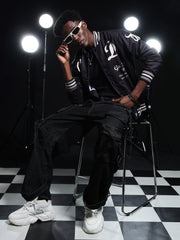 Go Devil Printed Black Varsity Jacket For Mens