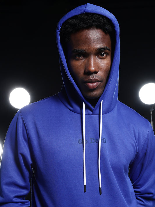 Go Devil Mens Solid Blue Hooded Co-Ord Set