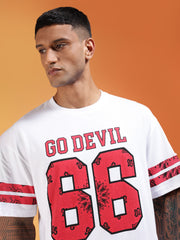 Go Devil 66 (In Red) Printed White Oversized T-Shirt for Men