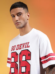 Go Devil 66 (In Red) Printed White Oversized T-Shirt for Men