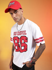 Go Devil 66 (In Red) Printed White Oversized T-Shirt for Men