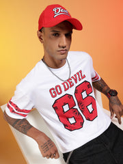 Go Devil 66 (In Red) Printed White Oversized T-Shirt for Men