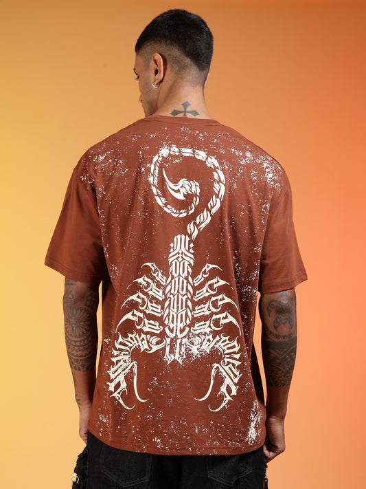 Go Devil Men’s Rust Brown Scorpion Graphic Oversized T-Shirt