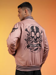 Go Devil Men’s Premium Pink Varsity Bomber Jacket with Graphic Print