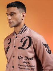 Go Devil Men’s Premium Pink Varsity Bomber Jacket with Graphic Print