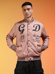 Go Devil Men’s Premium Pink Varsity Bomber Jacket with Graphic Print