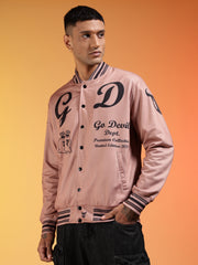Go Devil Men’s Premium Pink Varsity Bomber Jacket with Graphic Print
