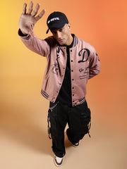 Go Devil Men’s Premium Pink Varsity Bomber Jacket with Graphic Print