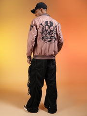 Go Devil Men’s Premium Pink Varsity Bomber Jacket with Graphic Print