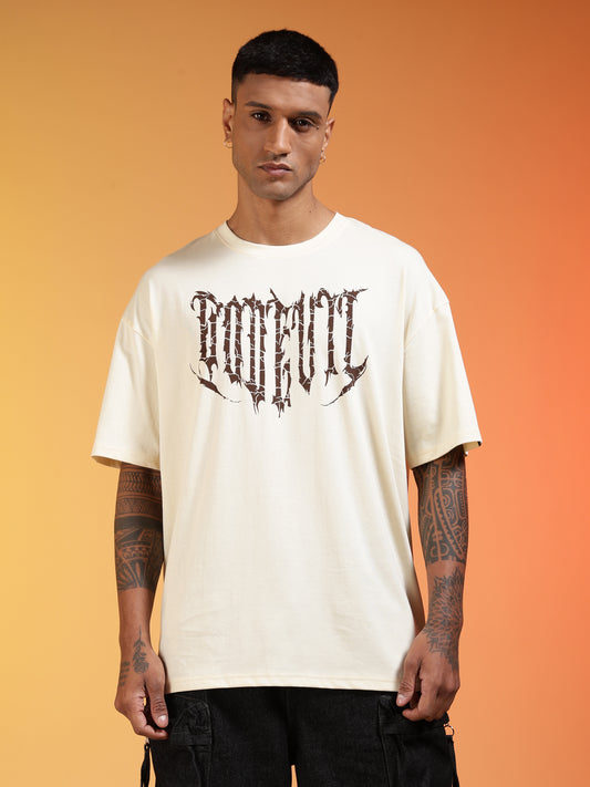 Go Devil Printed Cream Oversized T-Shirt For Men