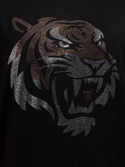Go Devil Rhine Stone Premium Oversized Black Bold Tiger Printed T-Shirt For Men
