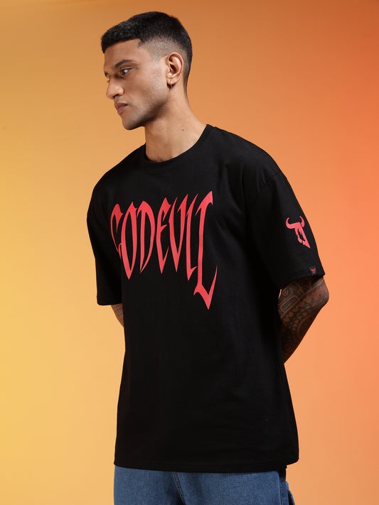 Go Devil Printed Black Oversized T-Shirt For Men