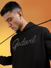Go Devil Black Rhinestone Logo Pullover Hoodie For Men's