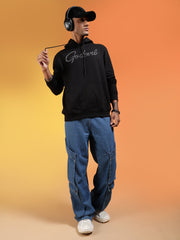 Go Devil Black Rhinestone Logo Pullover Hoodie For Men's