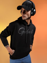 Go Devil Black Rhinestone Logo Pullover Hoodie For Men's