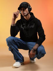 Go Devil Black Rhinestone Logo Pullover Hoodie For Men's