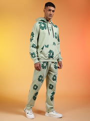 Go Devil Men’s Sage Green Floral Camo Hooded Co-ord Set