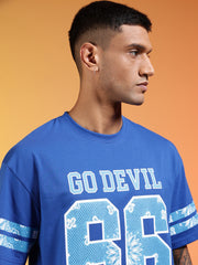 Go Devil 66 Printed Blue Oversized T-Shirt For Men