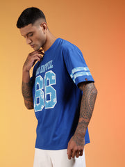 Go Devil 66 Printed Blue Oversized T-Shirt For Men