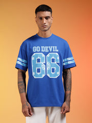 Go Devil 66 Printed Blue Oversized T-Shirt For Men