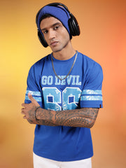 Go Devil 66 Printed Blue Oversized T-Shirt For Men