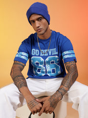 Go Devil 66 Printed Blue Oversized T-Shirt For Men