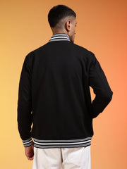 Go Devil Logo Printed Solid Black Bomber Jacket For Men