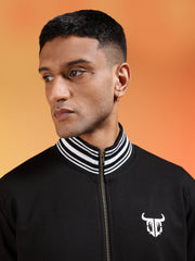 Go Devil Logo Printed Solid Black Bomber Jacket For Men