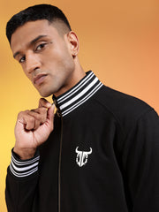 Go Devil Logo Printed Solid Black Bomber Jacket For Men